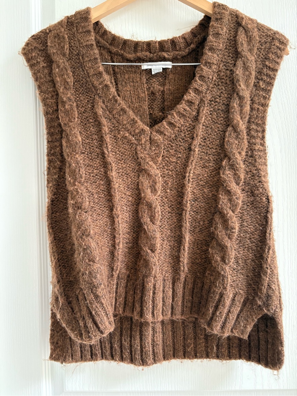 American Eagle Outfitters Brown Cable Knit V-Neck Sweater Vest